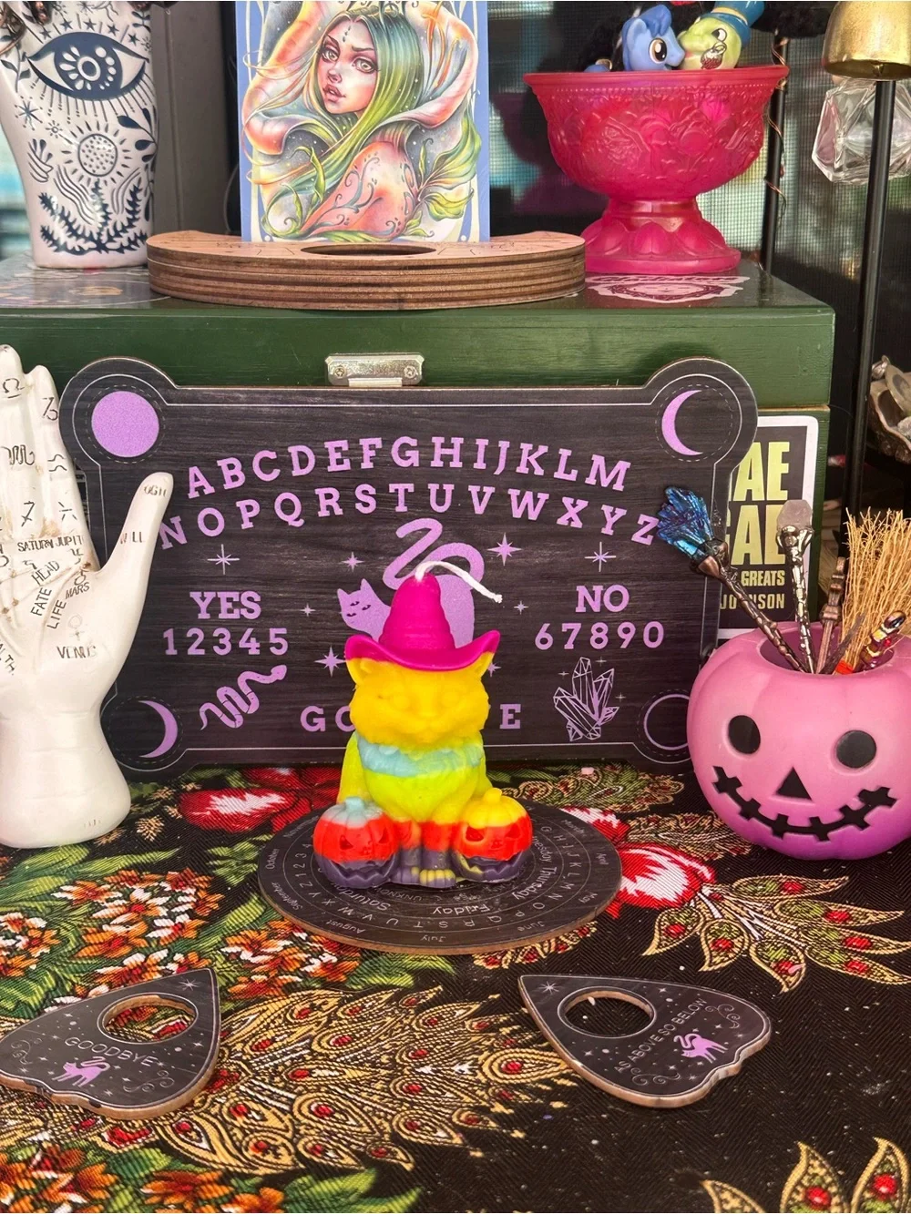 Rainbow Witch Cat Candle | Halloween Black Cat Candle